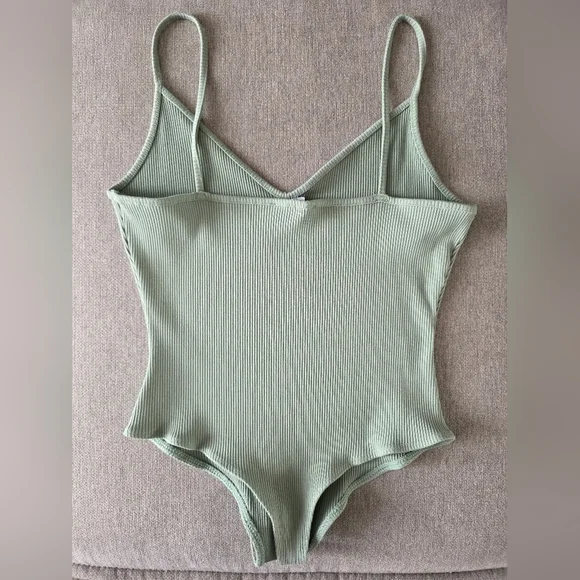 Lulus Sage Green Ribbed Bodysuit Cami | Size XL | Soft Stretch Fitted Tank - Picture 3 of 5